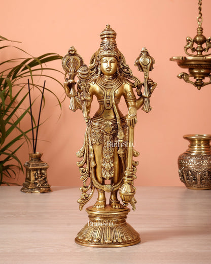 Pure Brass Standing Vishnu Statue golden tone – 12 Inch - Budhshiv.com