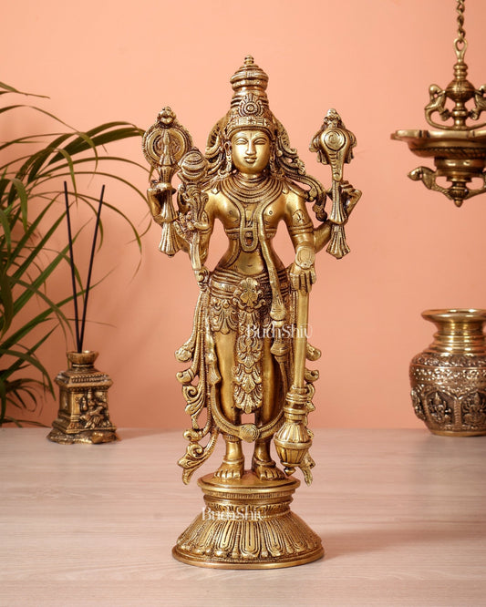 Pure Brass Standing Vishnu Statue golden tone – 12 Inch - Budhshiv.com