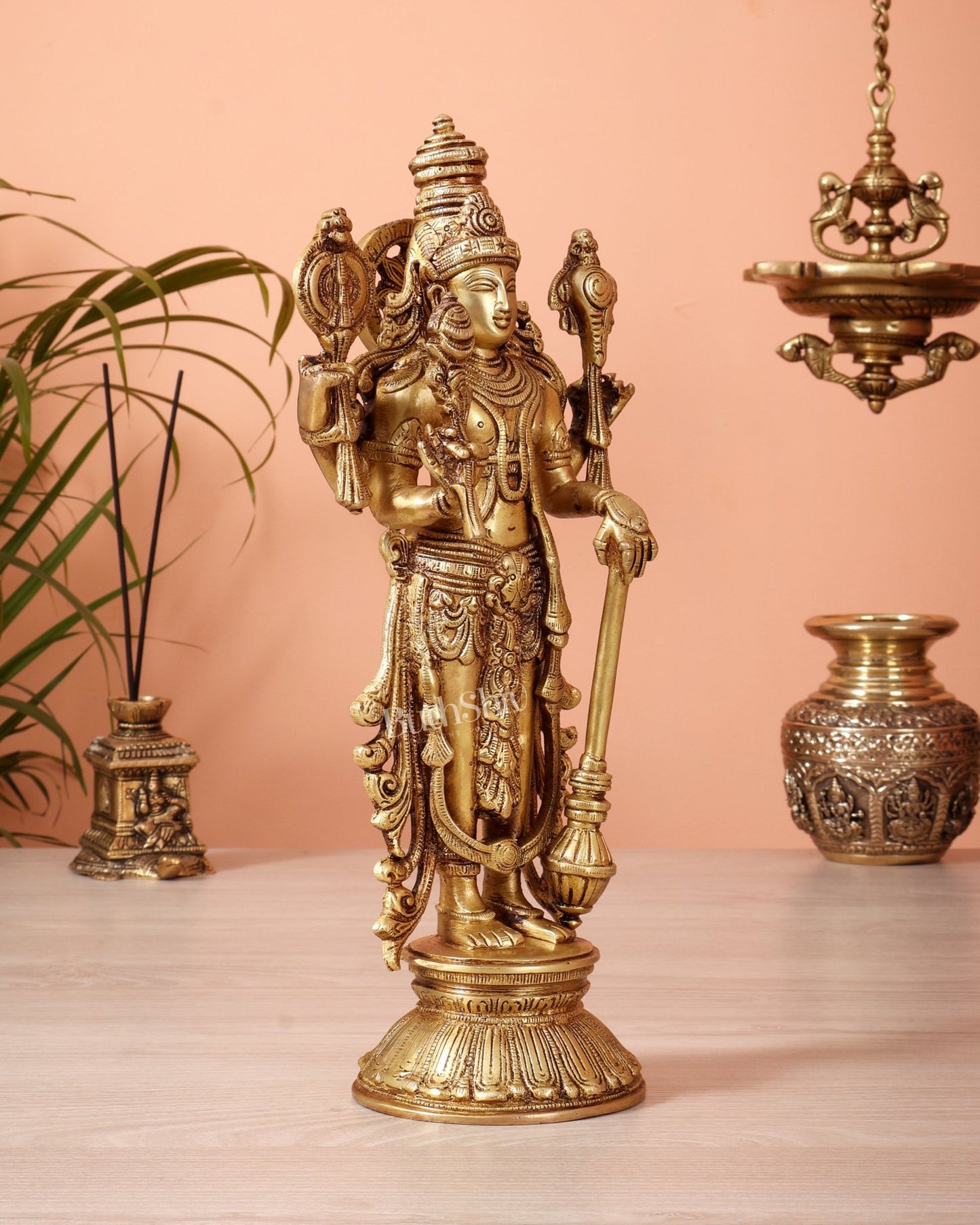 Pure Brass Standing Vishnu Statue golden tone – 12 Inch - Budhshiv.com