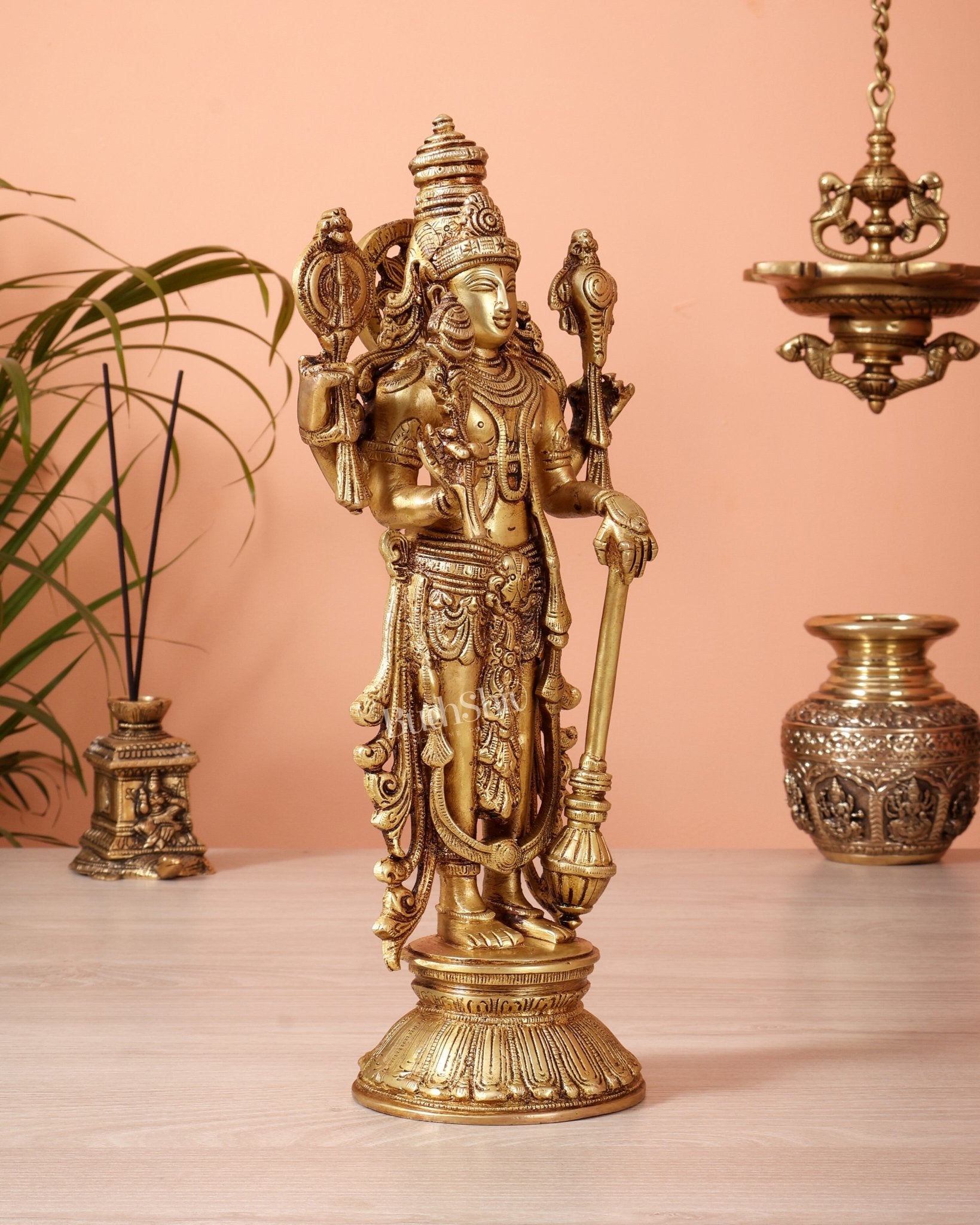 Pure Brass Standing Vishnu Statue golden tone – 12 Inch - Budhshiv.com