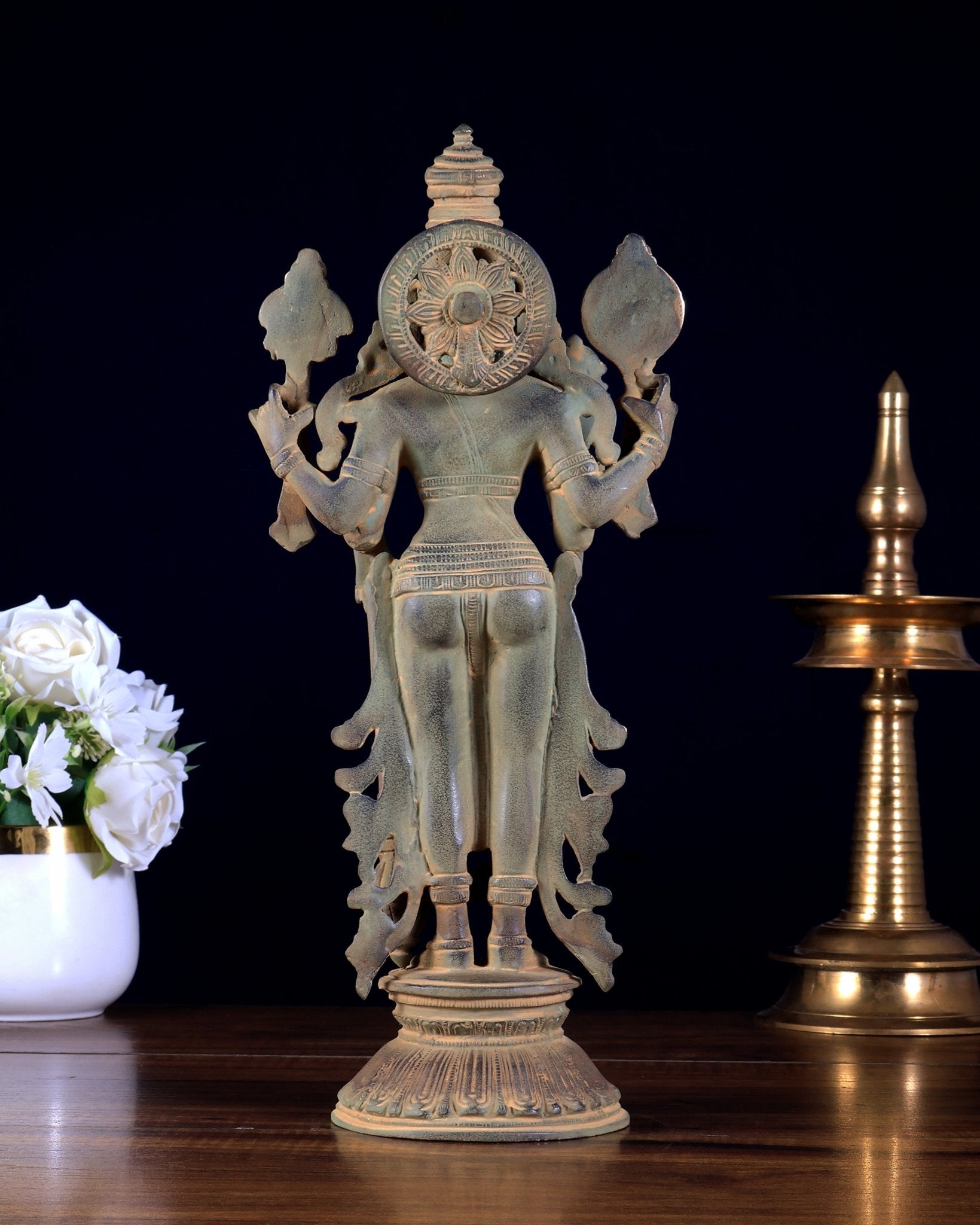 Pure Brass Standing Vishnu Statue Sand patina finish – 12 Inch - Budhshiv.com