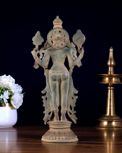 Pure Brass Standing Vishnu Statue Sand patina finish – 12 Inch - Budhshiv.com