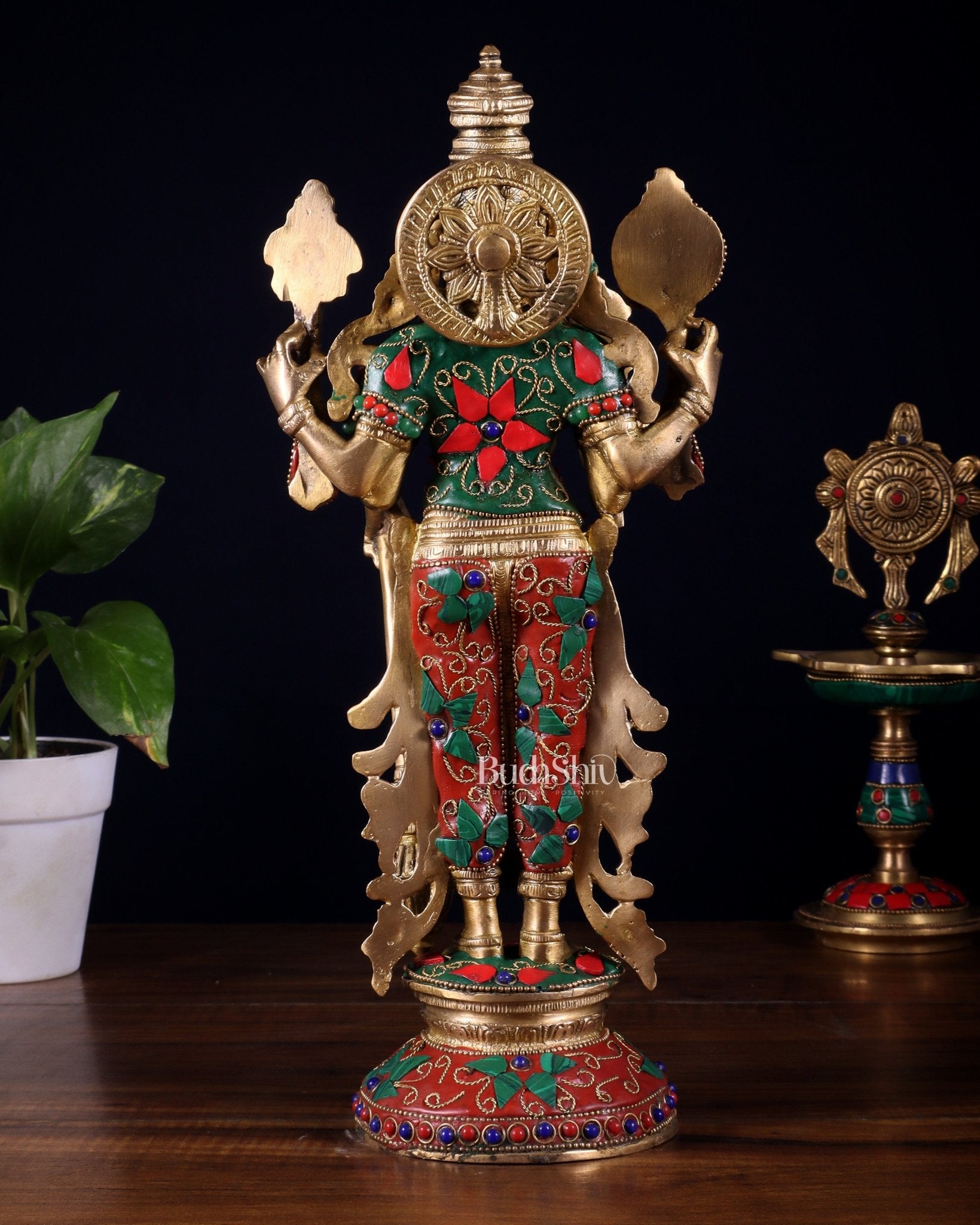 Pure Brass Standing Vishnu Statue with Meenakari Stonework – 12 Inch - Budhshiv.com