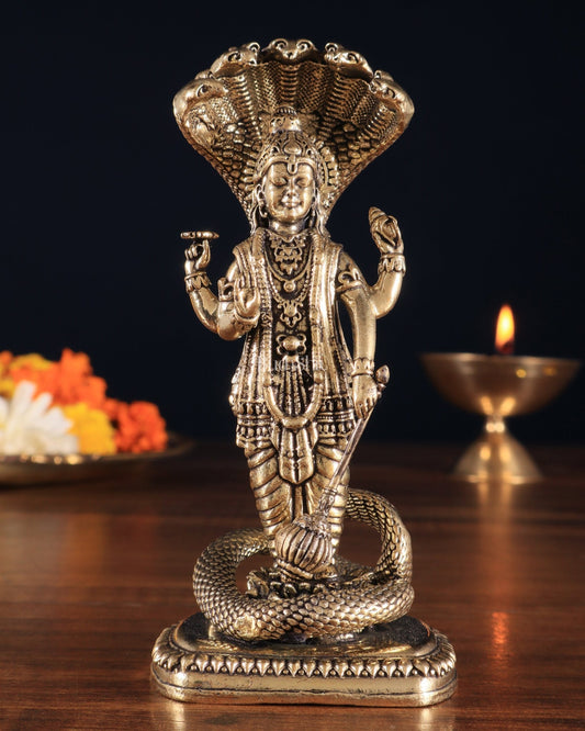 Pure Brass Standing Vishnu with Sheshanaga - 4 in Height - Budhshiv.com