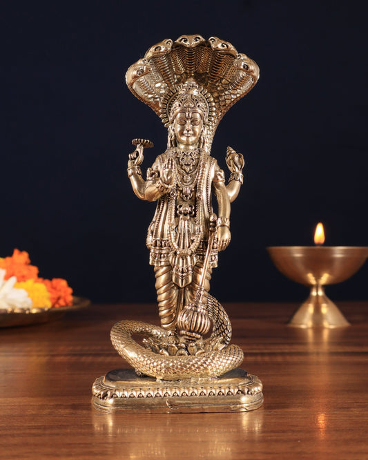 Pure Brass Standing Vishnu with Sheshanaga - 5 in Height - Budhshiv.com