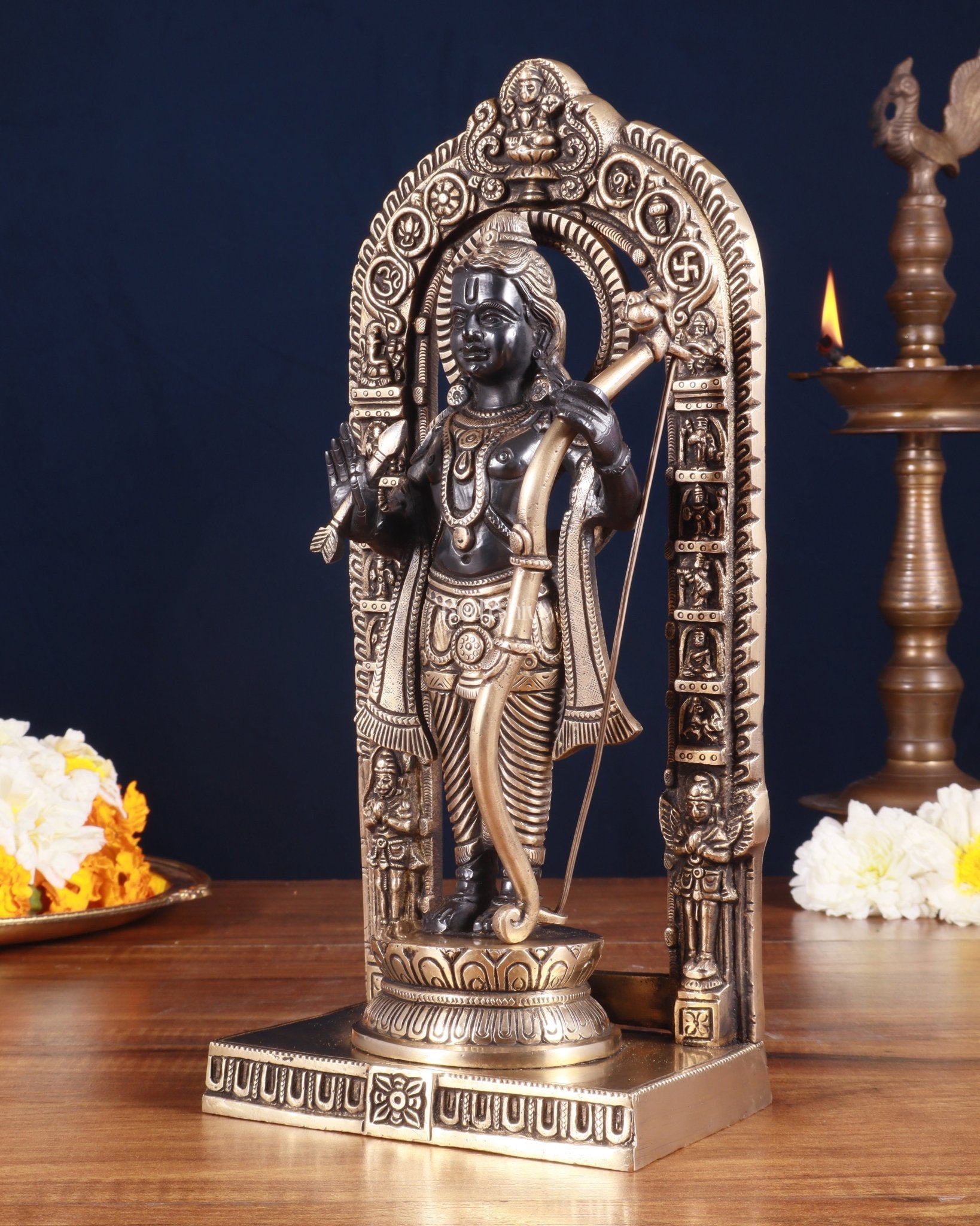 Pure Brass Superfine Ayodhya Ram Lalla Idol - 12" black and gold - Budhshiv.com