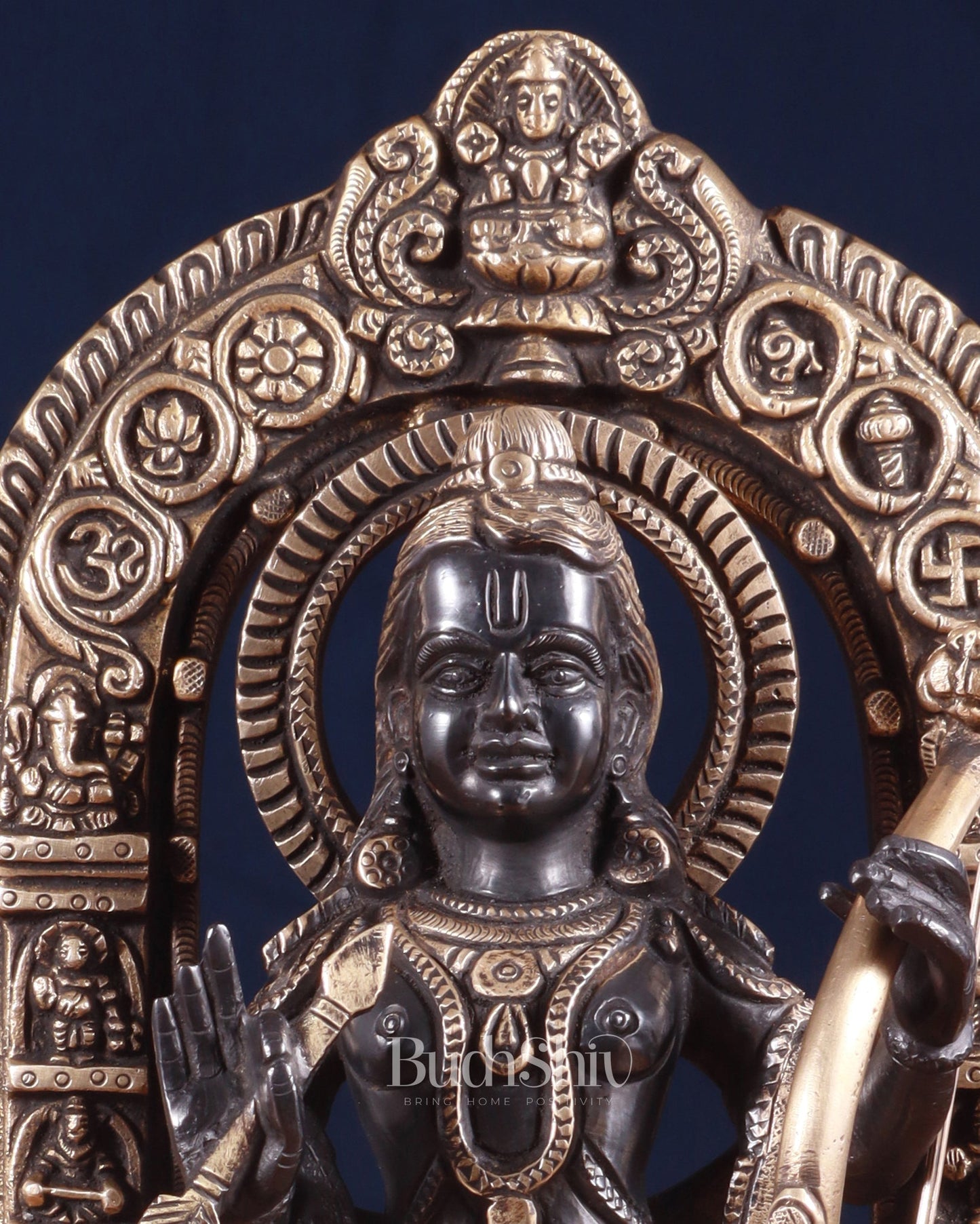 Pure Brass Superfine Ayodhya Ram Lalla Idol - 12" black and gold - Budhshiv.com