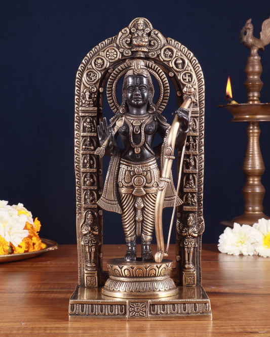 Pure Brass Superfine Ayodhya Ram Lalla Idol - 12" black and gold - Budhshiv.com