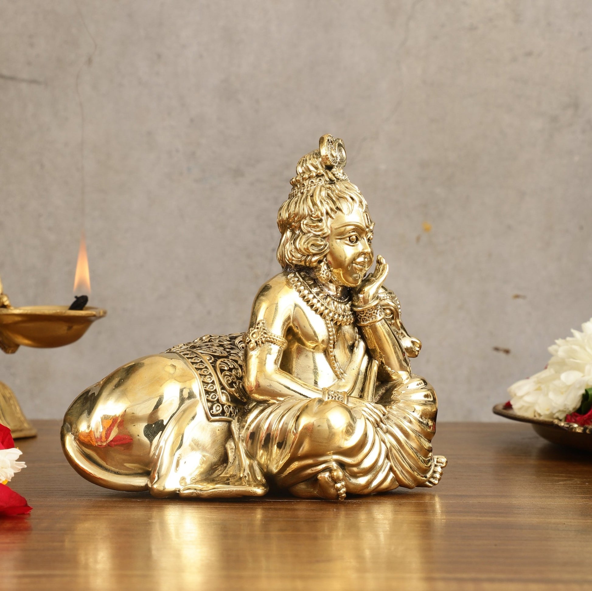 Pure Brass Superfine Bal Gopal with Cow Idol - 6 in Height - Budhshiv.com