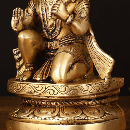 Pure Brass Superfine Blessing Hanuman Idol - 8" Divine Sculpture - Budhshiv.com