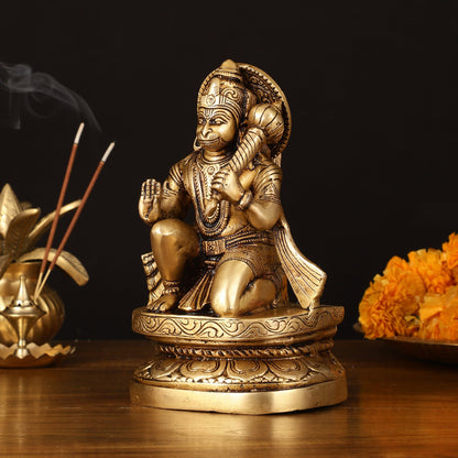 Pure Brass Superfine Blessing Hanuman Idol - 8" Divine Sculpture - Budhshiv.com
