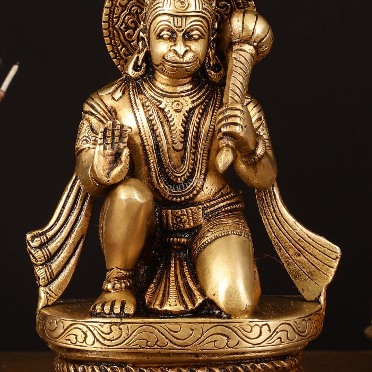 Pure Brass Superfine Blessing Hanuman Idol - 8" Divine Sculpture - Budhshiv.com