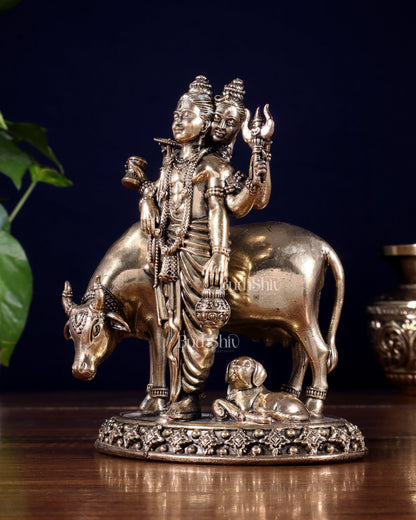 Pure Brass Superfine Dattatraya with cow and dog Idol - Lightweight Hollow Casting, 5.5" - Budhshiv.com