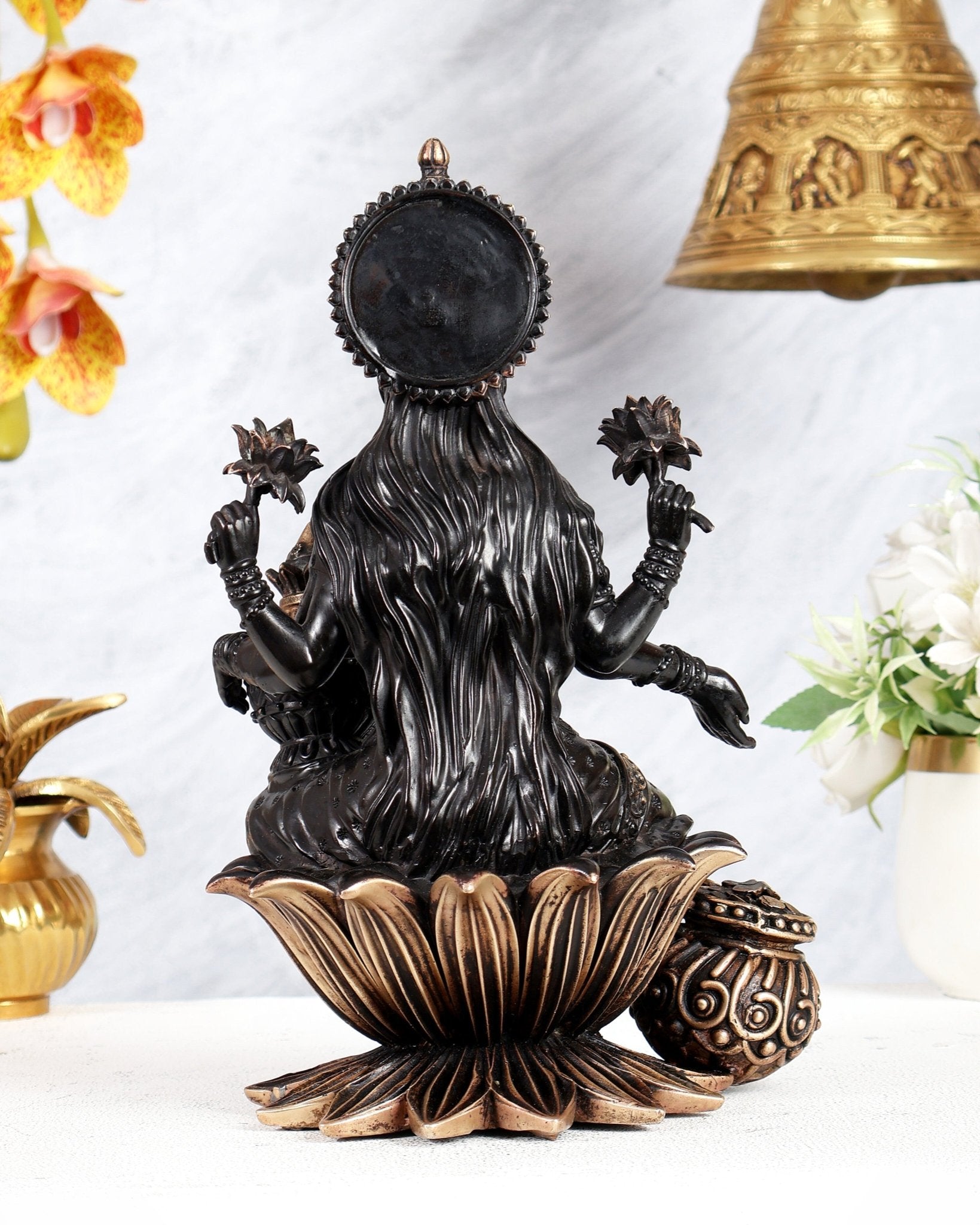Pure Brass Superfine Dhan Lakshmi Idol – 10 Inch black finish - Budhshiv.com