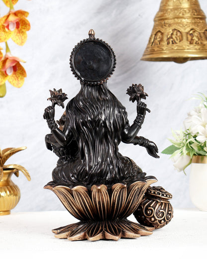 Pure Brass Superfine Dhan Lakshmi Idol – 10 Inch black finish - Budhshiv.com