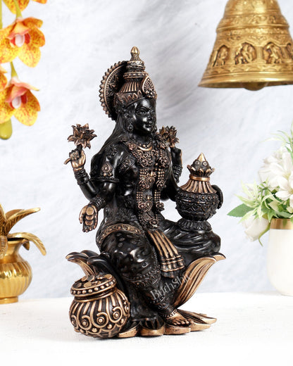 Pure Brass Superfine Dhan Lakshmi Idol – 10 Inch black finish - Budhshiv.com