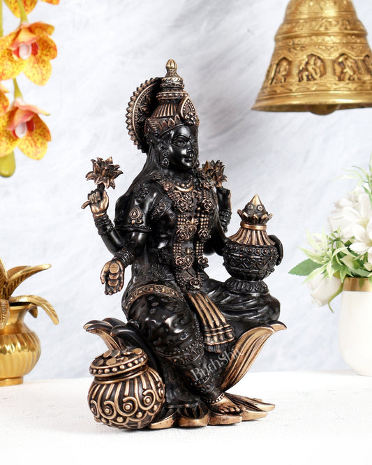 Pure Brass Superfine Dhan Lakshmi Idol – 10 Inch black finish - Budhshiv.com