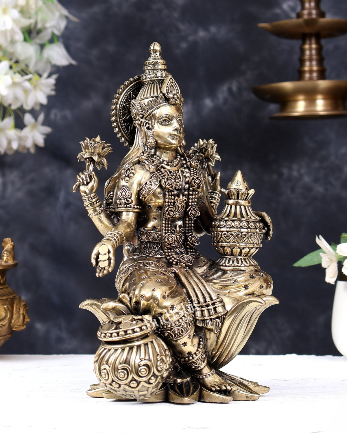 Pure Brass Superfine Dhan Lakshmi Idol – 10 Inch | Intricately Handcrafted - Budhshiv.com