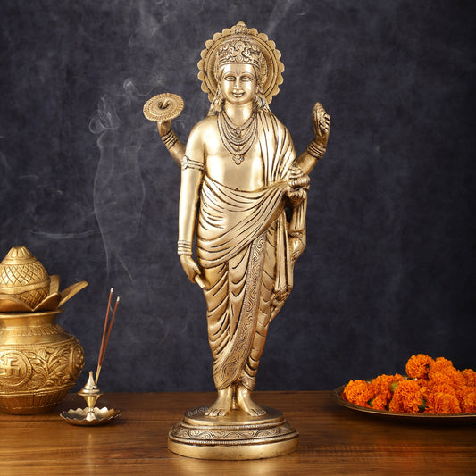 Pure Brass Superfine Dhanvantari Statue - 18" Height, 6 kg - Budhshiv.com