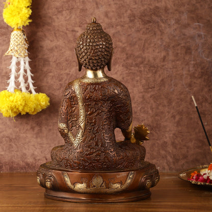 Pure Brass Superfine Dual Tone Medicine Buddha Statue - 12.5" - Budhshiv.com
