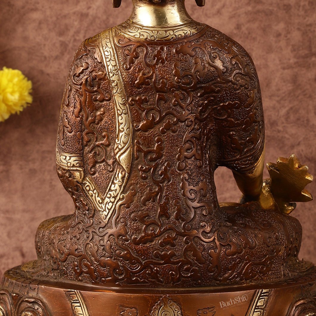 Pure Brass Superfine Dual Tone Medicine Buddha Statue - 12.5" - Budhshiv.com