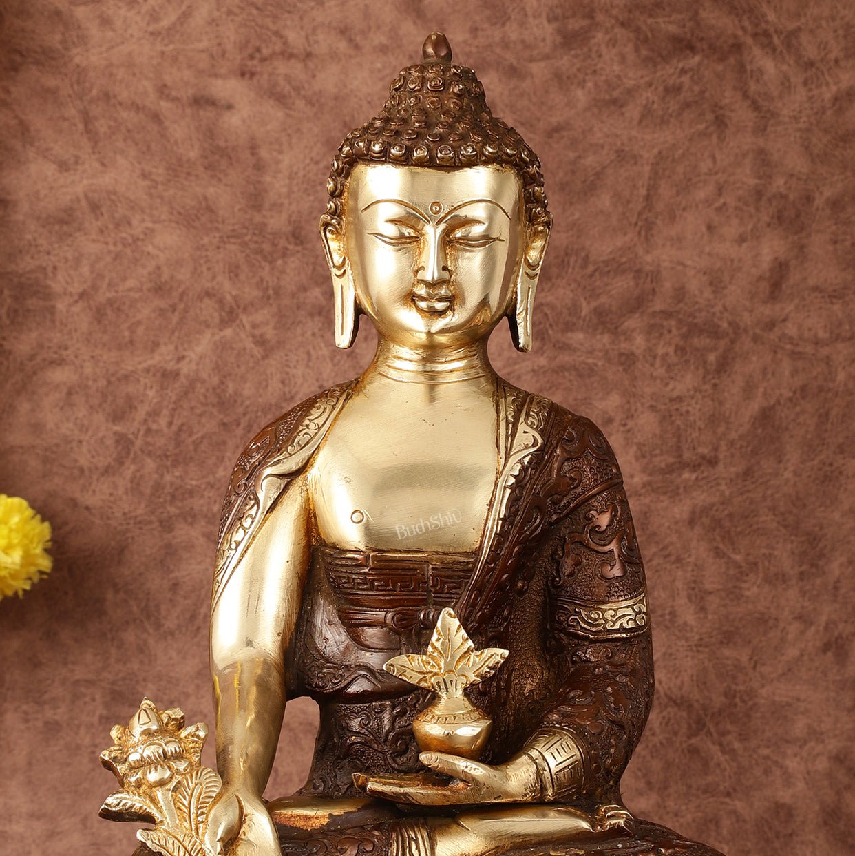 Pure Brass Superfine Dual Tone Medicine Buddha Statue - 12.5" - Budhshiv.com