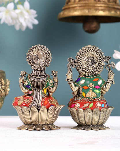 Pure Brass Superfine Ganesha Lakshmi Idol Set – Available in 4, 5, 6 & 8 Inches multicolour - Budhshiv.com