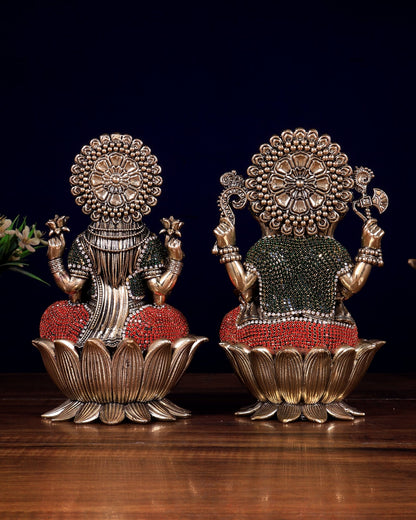 Pure Brass Superfine Ganesha Lakshmi Idol Set – Available in 4, 6 & 8 Inch jewellers artwork - Budhshiv.com