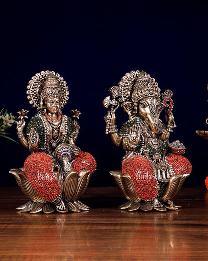 Pure Brass Superfine Ganesha Lakshmi Idol Set – Available in 4, 6 & 8 Inch jewellers artwork - Budhshiv.com