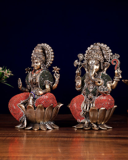 Pure Brass Superfine Ganesha Lakshmi Idol Set – Available in 4, 6 & 8 Inch jewellers artwork - Budhshiv.com