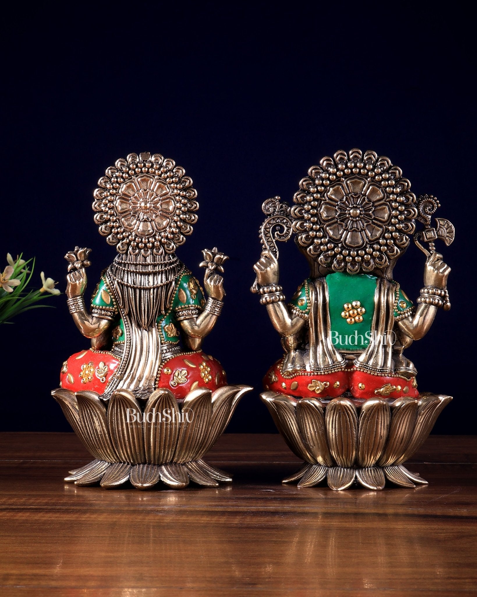 Pure Brass Superfine Ganesha Lakshmi Idol Set – Available in 4, 6 & 8 Inches meenakari - Budhshiv.com