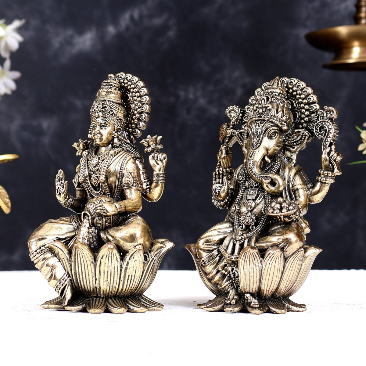 Pure Brass Superfine Ganesha Lakshmi Idol Set – Available in 4, 6 & 8 Inches - Budhshiv.com