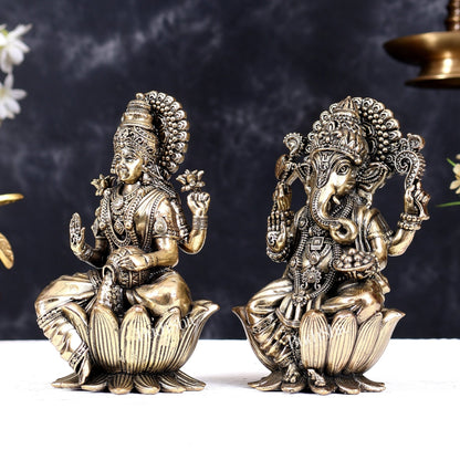 Pure Brass Superfine Ganesha Lakshmi Idol Set – Available in 4, 6 & 8 Inches - Budhshiv.com