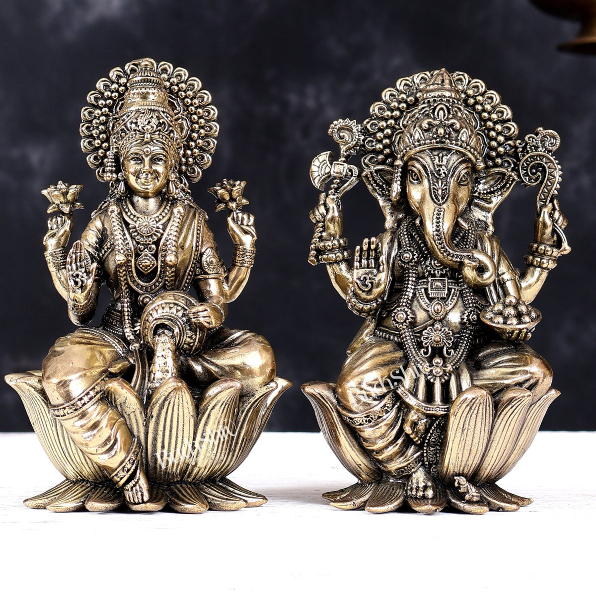 Pure Brass Superfine Ganesha Lakshmi Idol Set – Available in 4, 6 & 8 Inches - Budhshiv.com