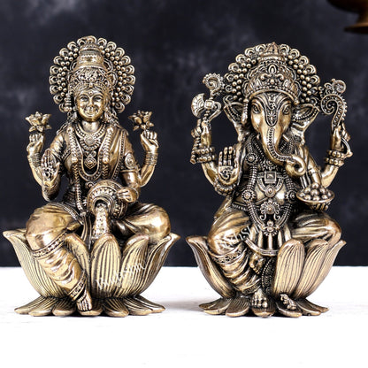 Pure Brass Superfine Ganesha Lakshmi Idol Set – Available in 4, 6 & 8 Inches - Budhshiv.com