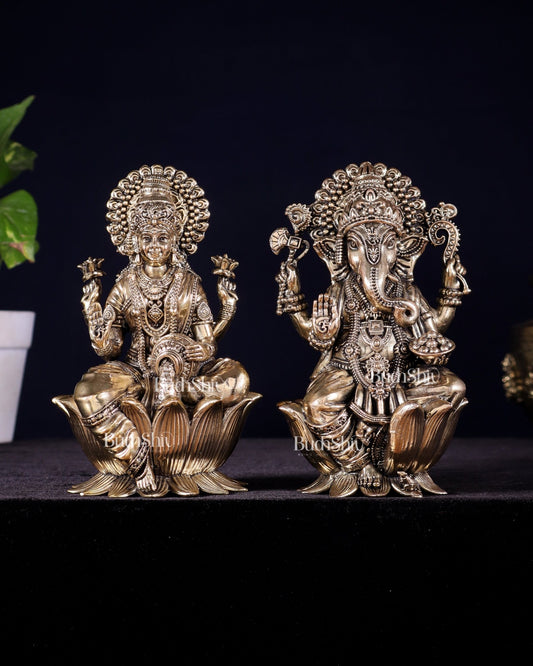 Pure Brass Superfine Ganesha Lakshmi Idol Set – Available in 4, 6 & 8 Inches - Budhshiv.com