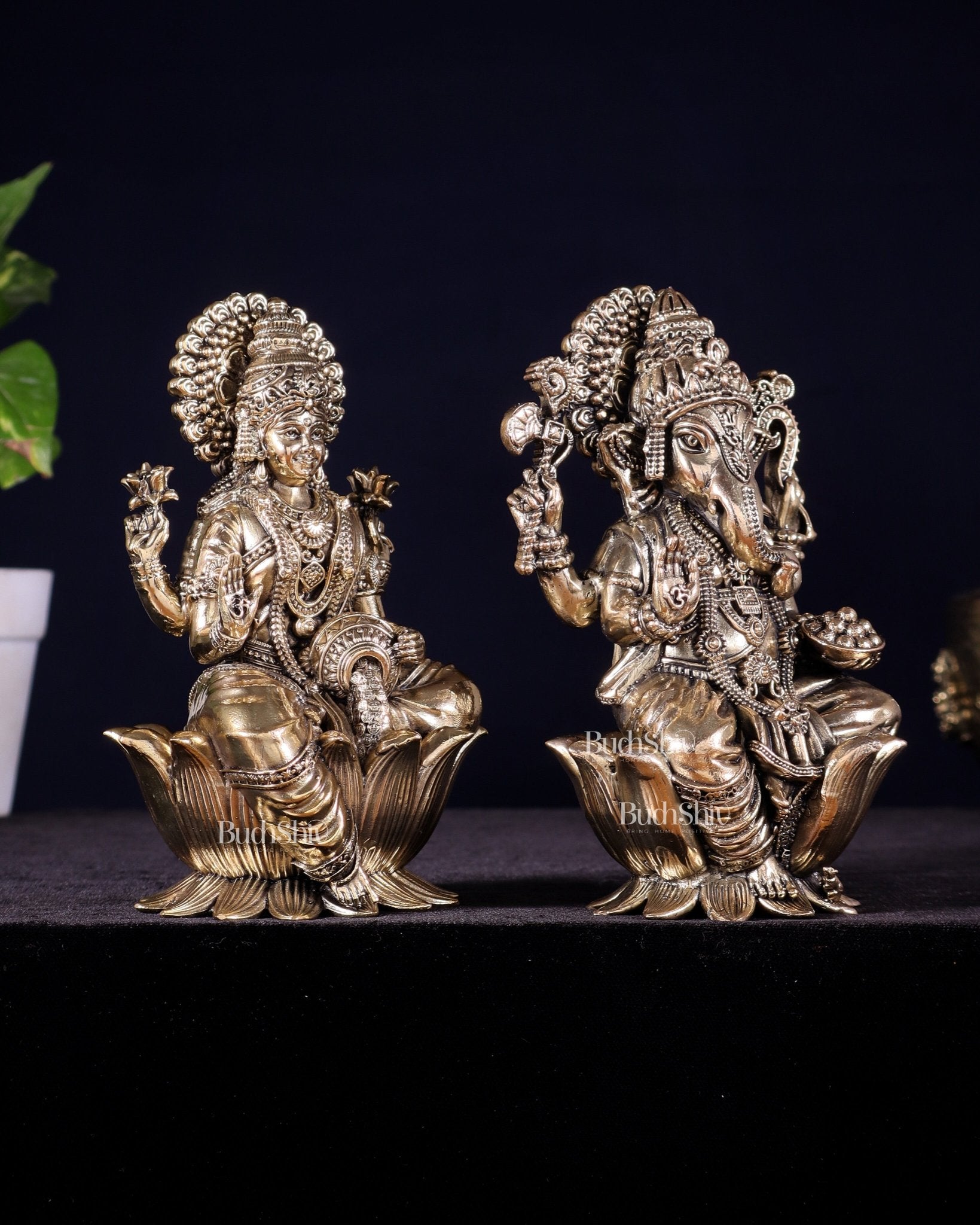 Pure Brass Superfine Ganesha Lakshmi Idol Set – Available in 4, 6 & 8 Inches - Budhshiv.com