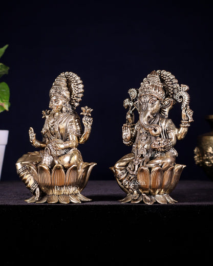 Pure Brass Superfine Ganesha Lakshmi Idol Set – Available in 4, 6 & 8 Inches - Budhshiv.com