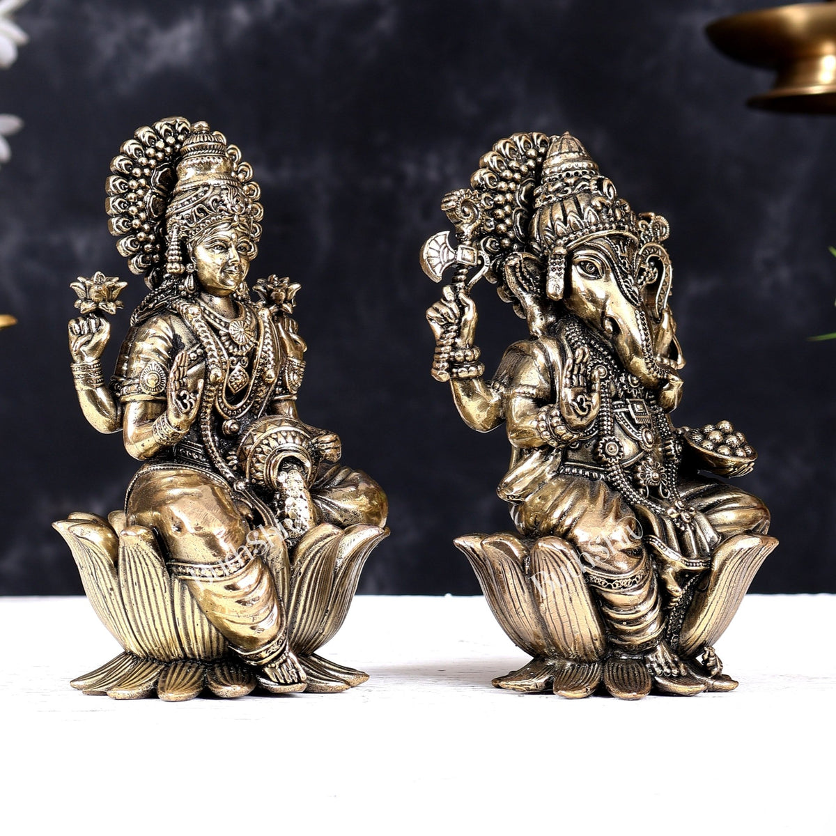 Pure Brass Superfine Ganesha Lakshmi Idol Set – Available in 4, 6 & 8 Inches - Budhshiv.com