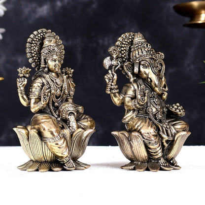 Pure Brass Superfine Ganesha Lakshmi Idol Set – Available in 4, 6 & 8 Inches - Budhshiv.com
