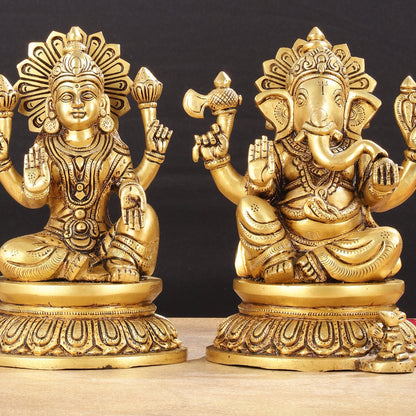 Pure Brass Superfine Ganesha Lakshmi Idols - Exquisite 8 - Inch pair - Budhshiv.com