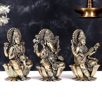 Pure Brass Superfine Ganesha Lakshmi Saraswati Idol Set – Available in 4, 6 & 8 Inches - Budhshiv.com