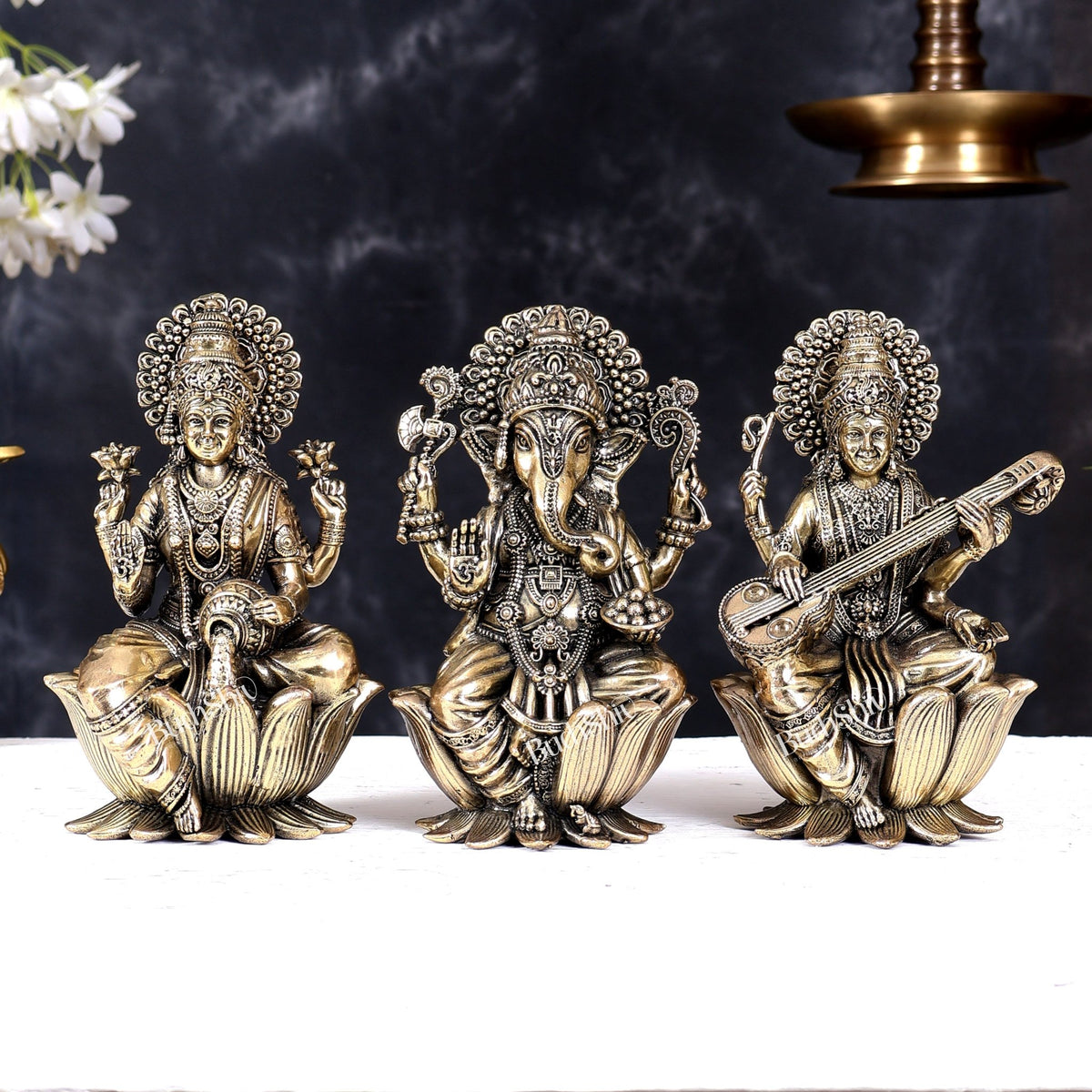 Pure Brass Superfine Ganesha Lakshmi Saraswati Idol Set – Available in 4, 6 & 8 Inches - Budhshiv.com