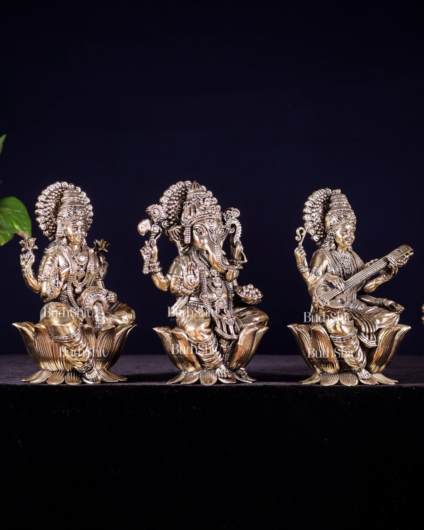 Pure Brass Superfine Ganesha Lakshmi Saraswati Idol Set – Available in 4, 6 & 8 Inches - Budhshiv.com