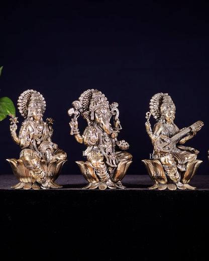 Pure Brass Superfine Ganesha Lakshmi Saraswati Idol Set – Available in 4, 6 & 8 Inches - Budhshiv.com