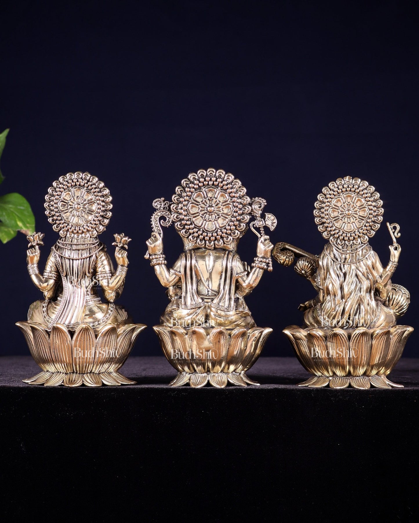 Pure Brass Superfine Ganesha Lakshmi Saraswati Idol Set – Available in 4, 6 & 8 Inches - Budhshiv.com
