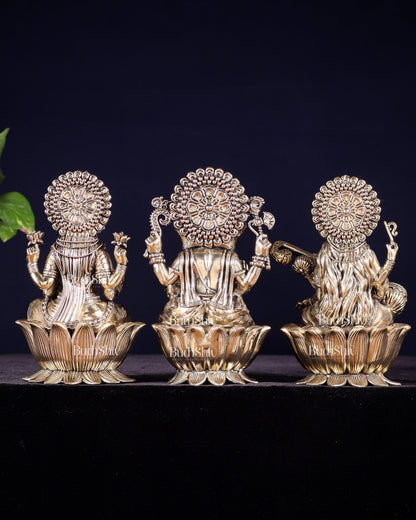 Pure Brass Superfine Ganesha Lakshmi Saraswati Idol Set – Available in 4, 6 & 8 Inches - Budhshiv.com
