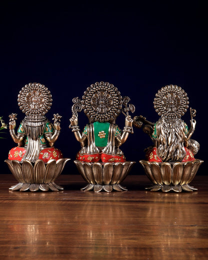 Pure Brass Superfine Ganesha Lakshmi Saraswati Idol Set – Available in 4,5,6 & 8 Inches with meenakari - Budhshiv.com