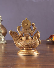 Pure Brass Superfine Goddess Gayatri Sitting on Swan Idol 4.5" - Budhshiv.com