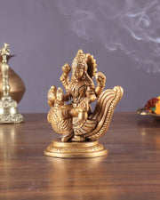 Pure Brass Superfine Goddess Gayatri Sitting on Swan Idol 4.5" - Budhshiv.com